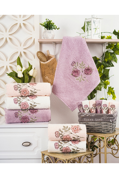 Hazangülü Buldan Üretim Serra Dowry Cotton 6-Piece Hand/Face Towel I 50X90