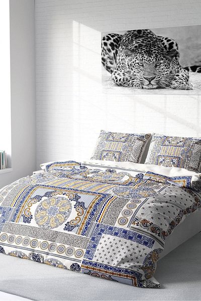 MonoHome Duvet Cover Set 100% Natural Cotton Double 3d Digital Blue Patchwork