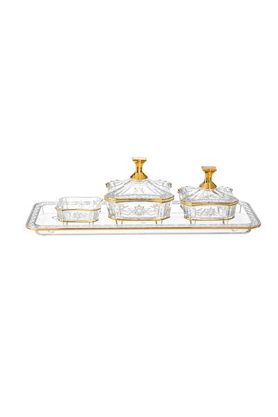 Dania Dates set with pits plate and acrylic serving plate engraved with gold