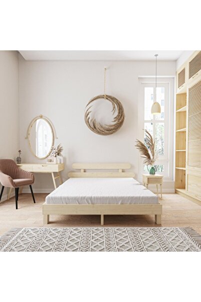 renazzo mobilya DAMLA MASİF ÇAM AHŞAP KARYOLA VERNİKLİ DOĞAL RENK (90X200)