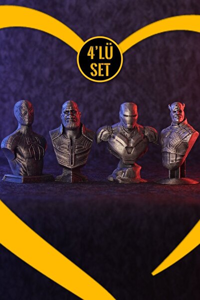 GÜRCÜ 3D Avengers 4'lü Figür Seti Spiderman & Thanos & Iron Man & Captain Ame...