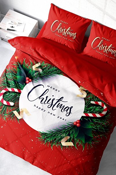 MonoHome New Year Duvet Cover Set 100% Natural Cotton Merry Christmas Double Snowball