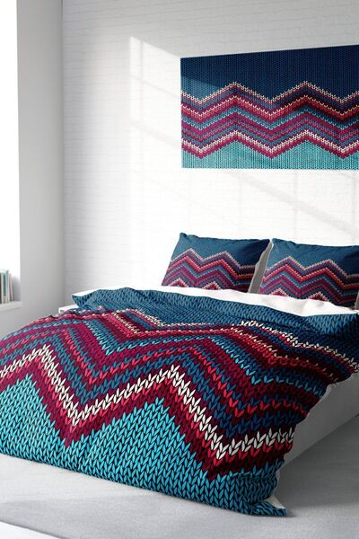 MonoHome Set de lenjerie de pat din satin de bumbac dublu tricotat digital 3D