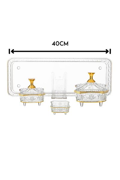 Dania Dates set with pits plate and acrylic serving plate engraved with gold