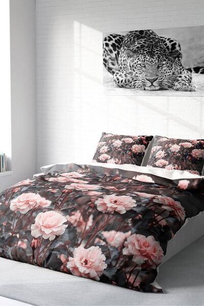 MonoHome Set de lenjerie de pat din satin de bumbac dublu 3D Digital Roses Garden