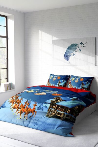 MonoHome New Year's Bedding Set Duvet Cover Set Cotton Satin Double Size 3D D...