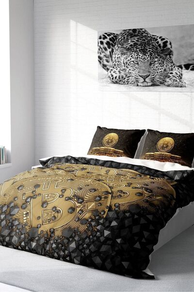MonoHome Σετ Παπλωματοθήκης Βαμβακερό Σατέν Διπλό 3D Digital Bitcoin-1