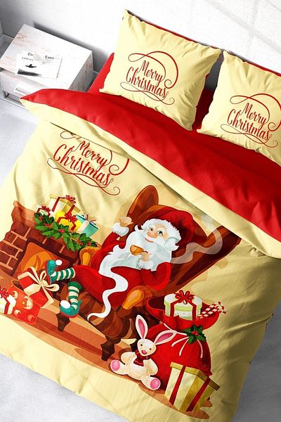 MonoHome New Year Duvet Cover Set 100% Natural Cotton Merry Christmas Double Santa Claus