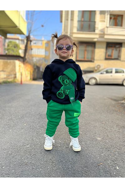 STAR GOGO KİDS Star Gogo Kids Teddy Bear Embroidered 3 Thread Raised Tracksuit Set (Prefect 1 Size Large.)