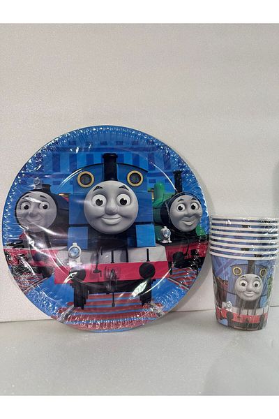 Cadde Süs Thomas and Friends Set of 8 Paper Plates and Cups