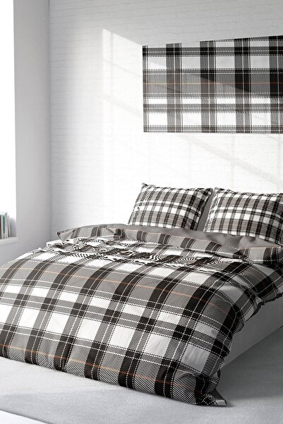 MonoHome طقم غطاء لحاف من القطن الساتان مزدوج ثلاثي الأبعاد رقمي رمادي منقوش