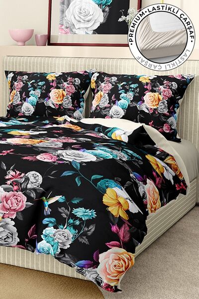 MonoHome %100 Pamuk Saten Nevresim Takımı Lastikli Çarşaf Deluxe Çift Kişilik...