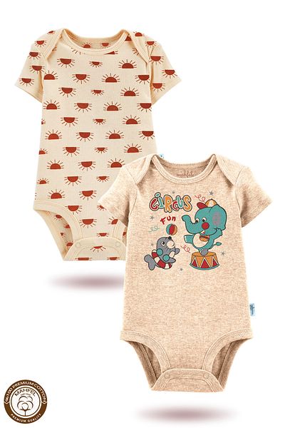 MAHFEL 2-Piece 100% Cotton Organic Printed Snap Fastener Baby Bodysuit