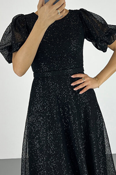 Lafaba Γυναικείο μίντι βραδινό φόρεμα με παγιέτες με μαύρη ζώνη