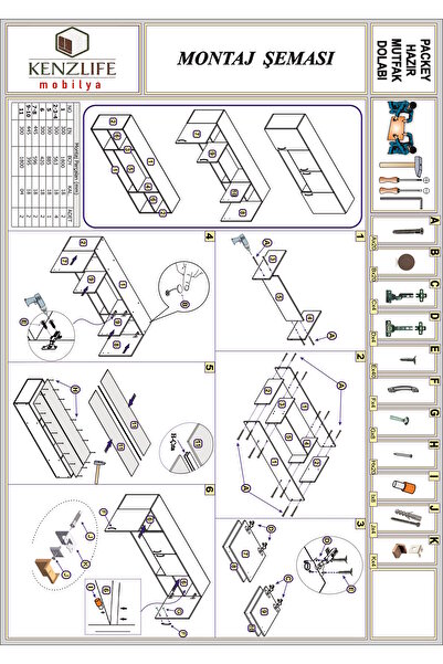 Kenzlife Hazır Mutfak Packey Byz 060*180*32 Mutfak Banyo Dolabı Kapaklı Raflı