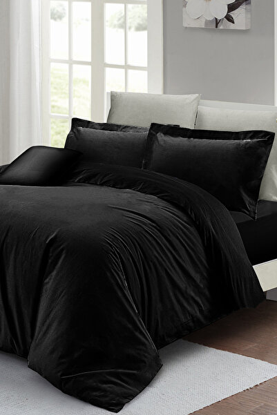 MonoHome Set lenjerie de pat din bumbac satinat dublu negru Lux bumbac Ranforce