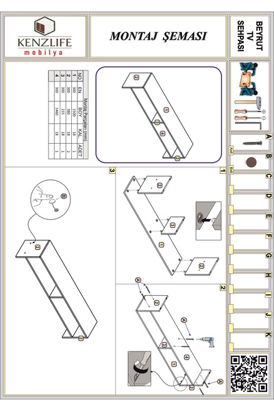 Kenzlife Televizyon Sehpası Beyrut Gri 040*080*30 Tv Ünitesi