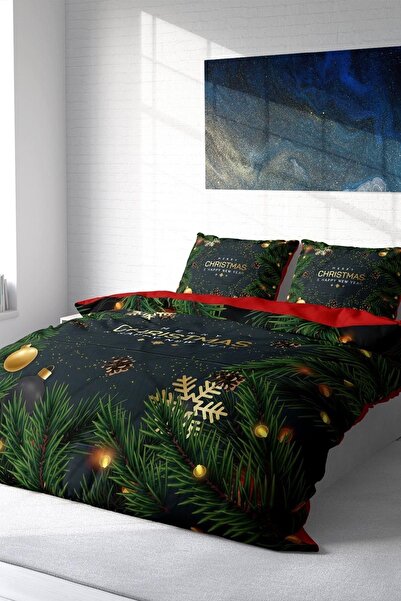 MonoHome New Year Duvet Cover Set 100% Natural Cotton Merry Christmas Double Navy Blue
