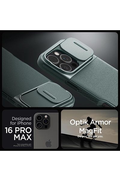 Spigen Optik Armor MagFit for iPhone 16 Pro Max case cover (2024) MagSafe compatible - Abyss Green