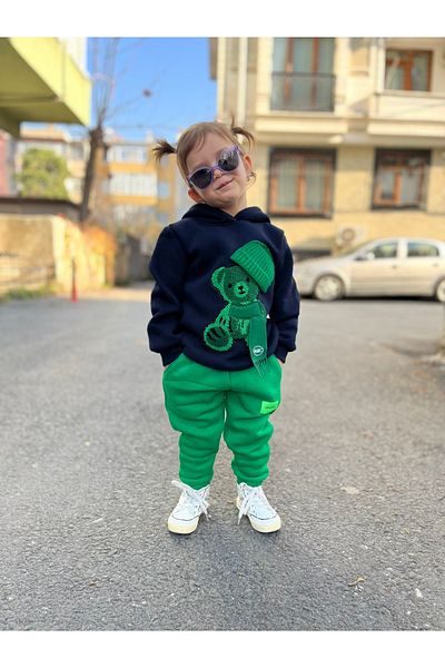 STAR GOGO KİDS Star Gogo Kids Teddy Bear Embroidered 3 Thread Raised Tracksuit Set (Prefect 1 Size Large.)