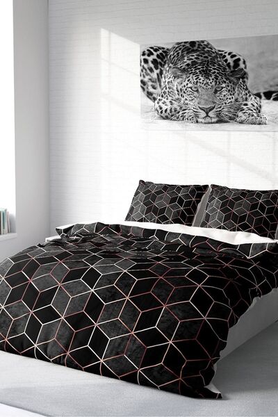 MonoHome Σετ Παπλωματοθήκης Βαμβακερό Σατέν Διπλό Τρισδιάστατο Ψηφιακό Χρυσό ...