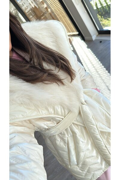 bymaestro woman Palton de damă cu guler blană din material strălucitor