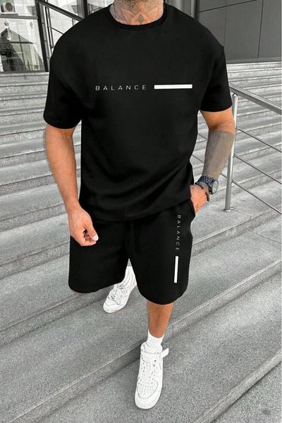 Syndra Men's Black Balance Printed Shorts Tshirt Set