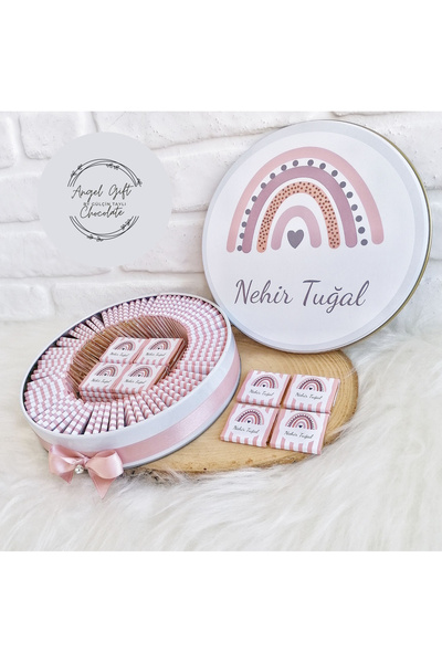 Angel Gift Chocolate 50 Adet Isme Özel Gökkuşağı Hediyelik Hoşgeldin Kız Bebe...