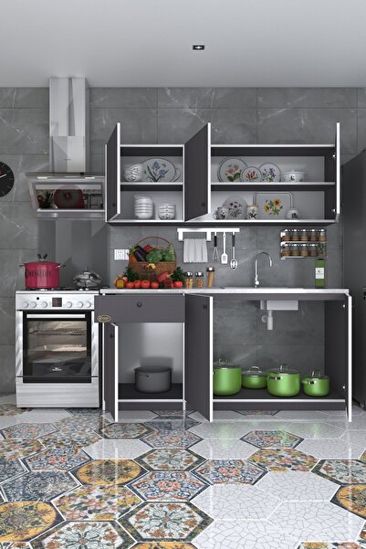 Kenzlife Hazır Mutfak Seti Heyula Gri 180 Cm Genişlik Üst Tezgahsız