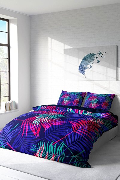 MonoHome Комплект спално бельо от памучен сатен с 3D дигитален палмов мотив