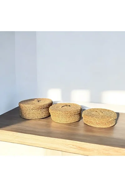DECHAUS Wicker Bathroom Kitchen Organizer - Set of 3 Organizer with Lid