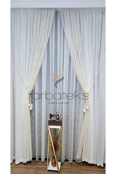 farbateks Selvi Gold Trend Backdrop - Gold Embroidered Patterned Tulle Background Set