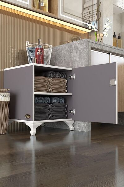 Kenzlife Kilitli Dolap Rana39 Gri 47*39*39 Banyo Dolabı Hazır Mutfak Ofis Kiler Kitaplık Evrak Ayaklı