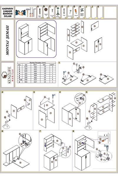 Kenzlife Çamaşır Makinesi Dolabı Kasparovsüpürge Byz Kurutma Dolabı + Tekli Duvar Rafı Hediyeli