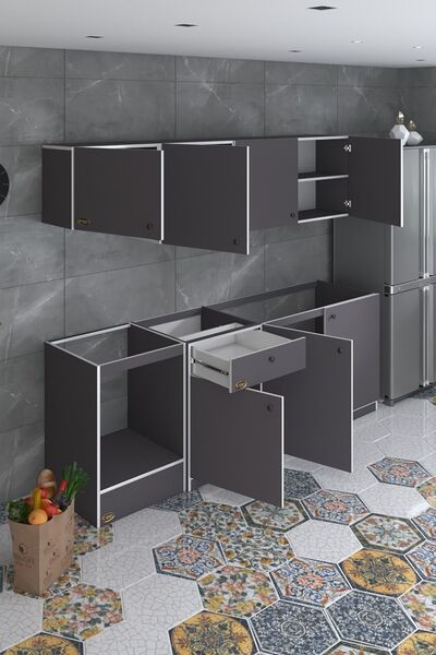 Kenzlife Hazır Mutfak Seti Nayakan Gri 240 Cm Genişlik Üst Tezgahsız Ankastre Fırın Modüllü