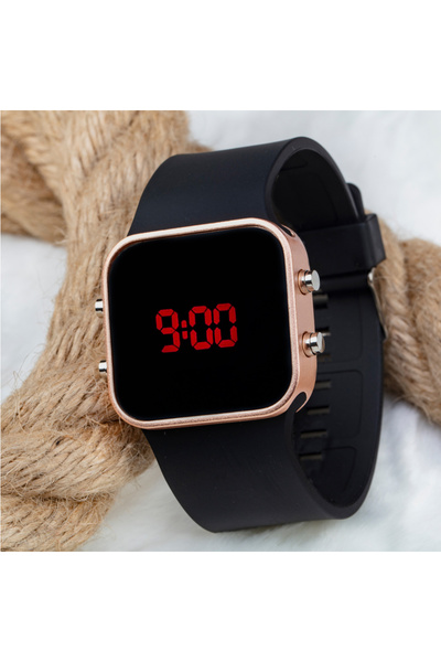 Spectrum Unisex Rose Color Black Silicone Cord Digital Led Women Wrist Watch St-303697
