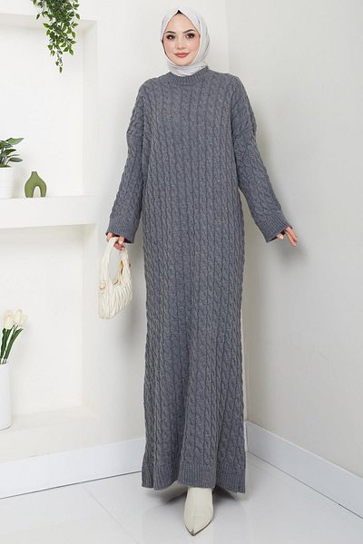 hafsamina Smoked Knitwear Knitted Patterned Dress - Hm2526