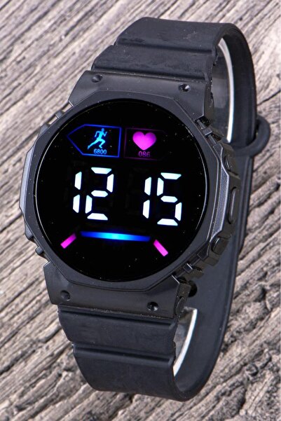 Oleydi Kadın Saati Siyah Kordon Pembe İç Tasarım Led Watch Genç Kol Saati (Ak...