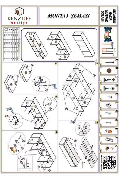 Kenzlife Hazır Mutfak Silvanus Byz 060*180*32 Mutfak Banyo Dolabı Kapaklı Raflı
