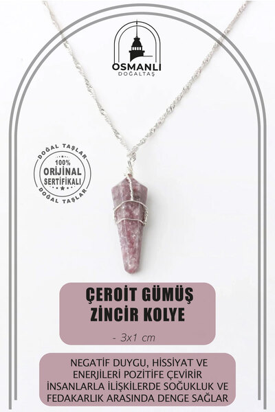OSMANLI DOĞAL TAŞ قلادة تشيرويت من الحجر الطبيعي 3x1 سم، سلسلة فضية