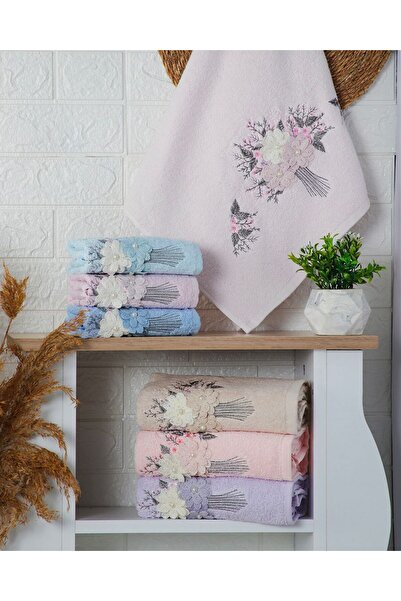Hazangülü Buldan Üretim Bouquet Dowry Cotton 6-Piece Hand/Face Towel I 50X90
