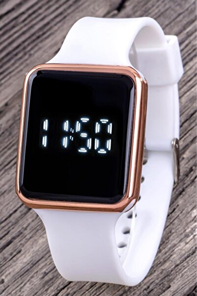 Saattino Kadın Rose Dokunmatik Beyaz Renk Silikon Kordon Dijital Led Kol Saat...