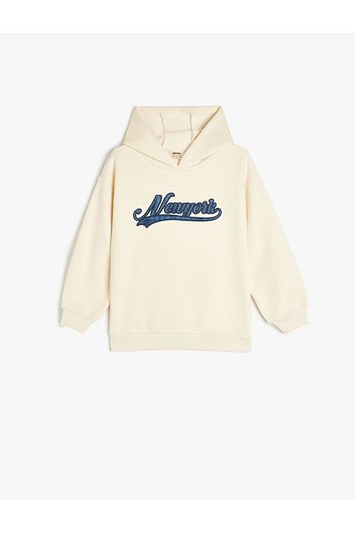 Koton New York Embroidery Detailed Long Sleeve Hooded Sweatshirt