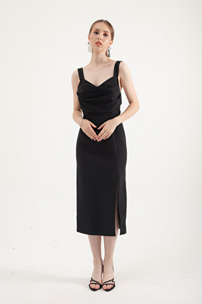 Lafaba Black Midi Women's Dress - Strappy and Draped