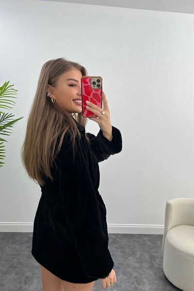 VESS MODA Palton scurt de pluș ușor de damă cu șnur în talie