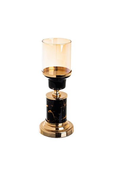 HIC black gold metal candle holder 27 cm