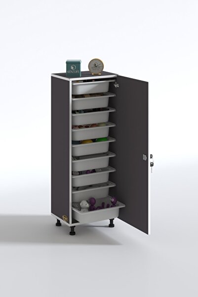 Kenzlife Sepetli Kilitli Mutfak Dolabı Ruberukilit Gri 122X45X30 Banyo Çamaşır Beyaz 9 Lu Sepet