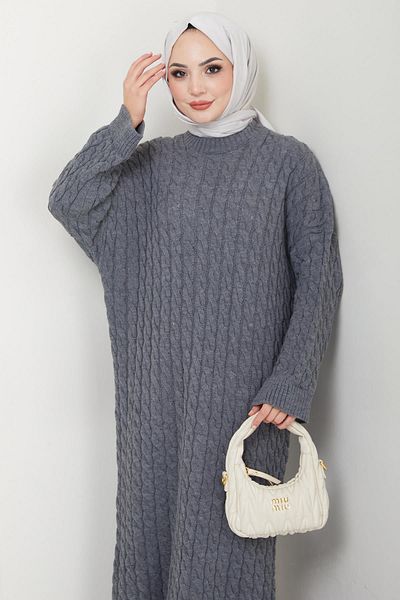hafsamina Smoked Knitwear Knitted Patterned Dress - Hm2526