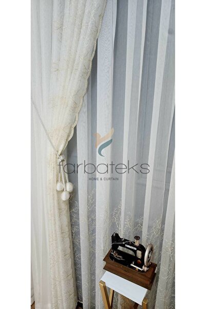 farbateks Selvi Gold Trend Backdrop - Gold Embroidered Patterned Tulle Background Set