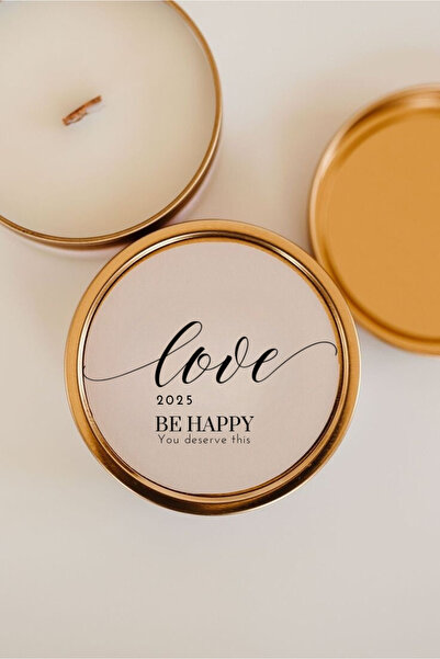 LALEZEN HOME Gold Metal Kutulu Dekoratif Ahşap Fitilli Mum